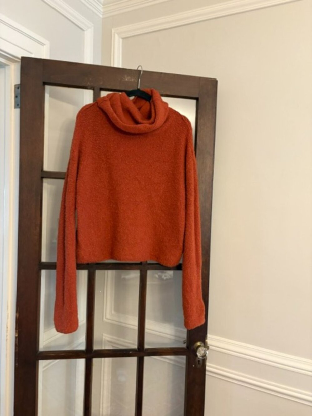 Free People Orange Boucle Turtleneck Sweater, Size Large
